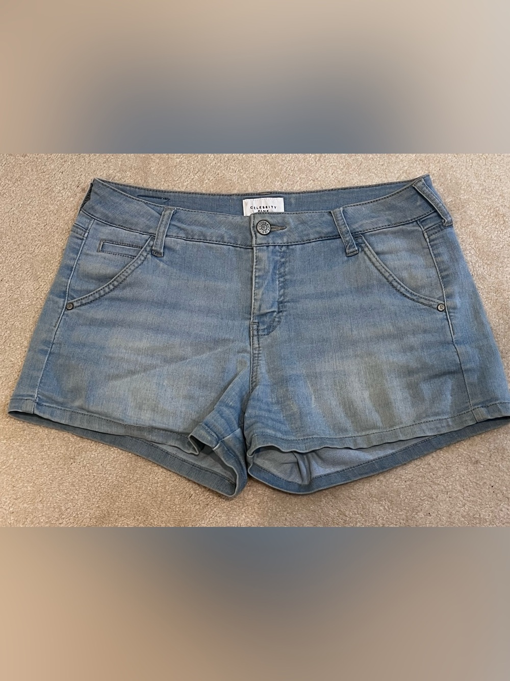 Celebrity Pink Light Wash Denim Short Shorts